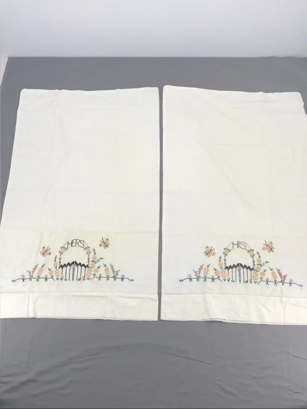 Embroidered 'His' and 'Hers' Pillowcase Set - Cream with Floral Detail